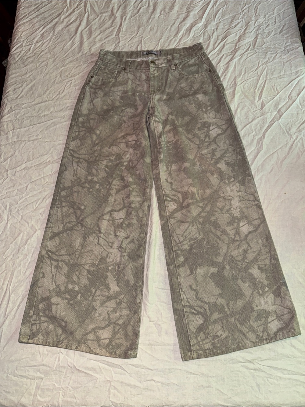 Refrain Los Angeles Printed Wide Leg Luxe Denim Pants